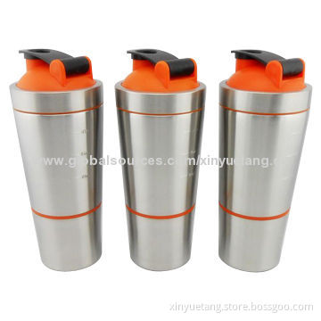 Single wall 304 stainless steel protein shaker bottle with PP lidNew